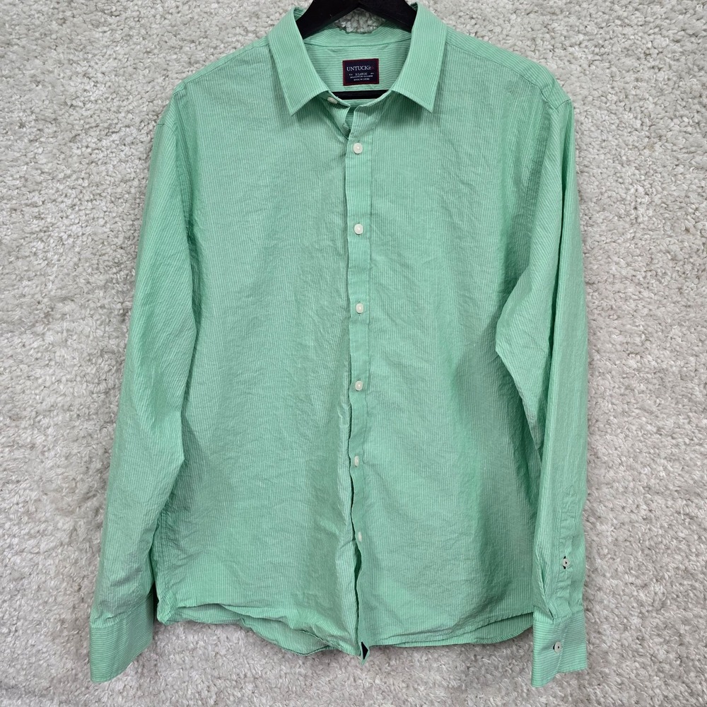 UNTUCKit‎ Shirt Mens XL Green Striped Long Sleeve Button Down Cotton Linen